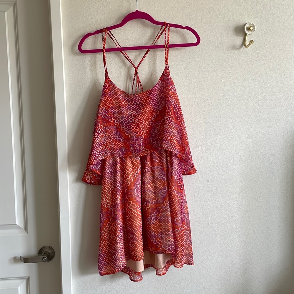 Pink/orange Patterened Urban Outfitters Ecote Crossback Dress in Medium